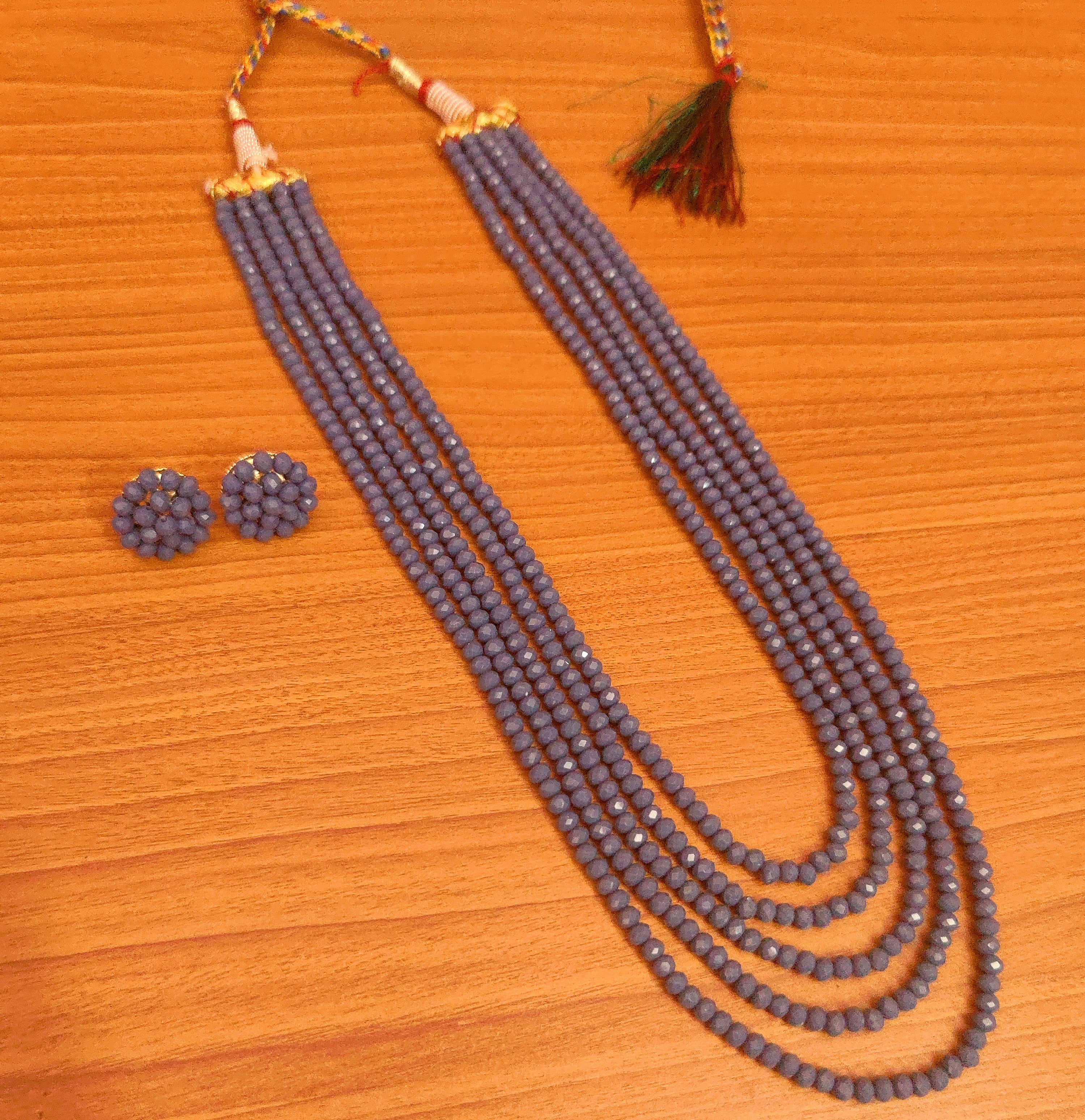 5 Line Ruby Colour Multi Sting Necklace Set