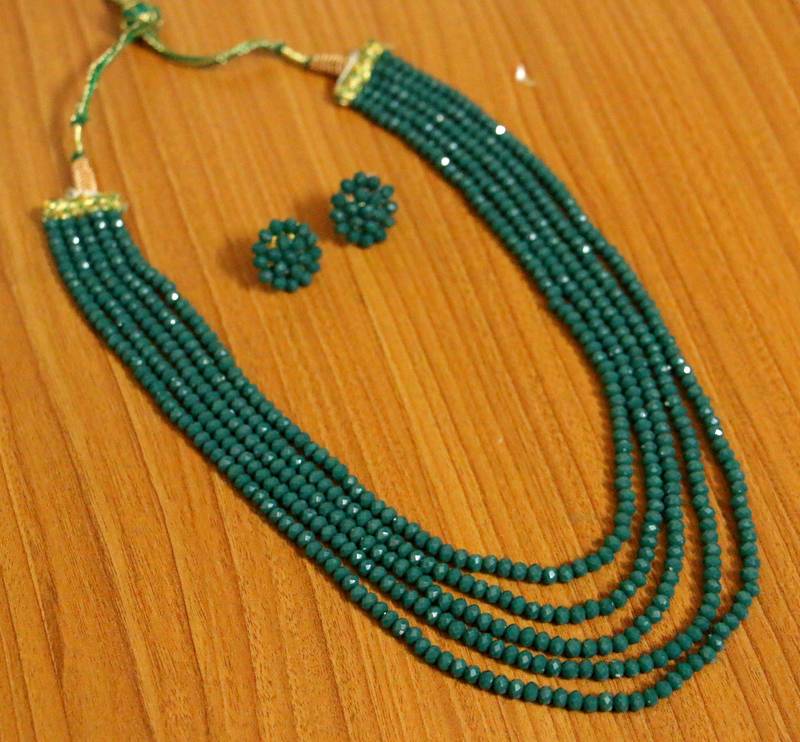 5 Line Ruby Colour Multi Sting Necklace Set