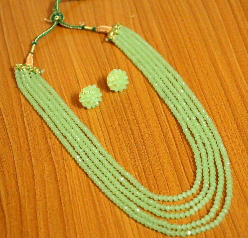 5 Line Ruby Colour Multi Sting Necklace Set