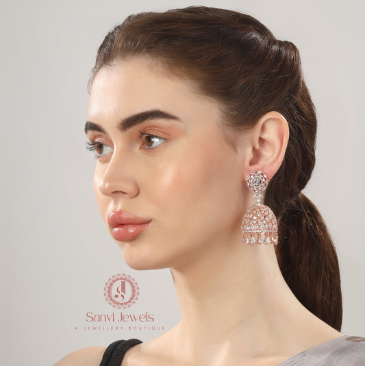 Rose Gold Finish Signity Studded Jhumka's