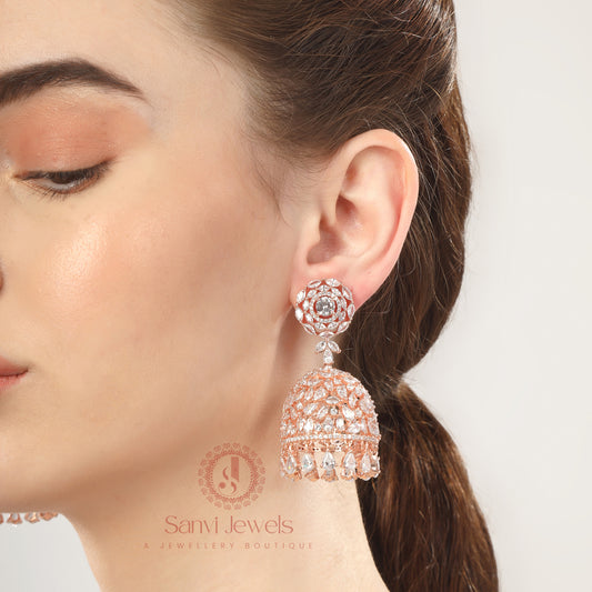 Rose Gold Finish Signity Studded Jhumka's