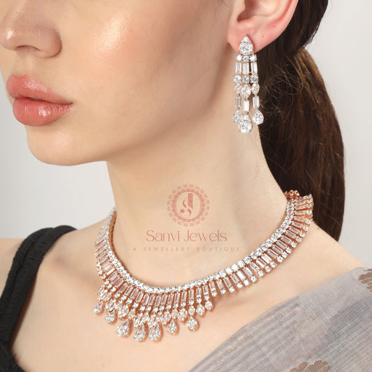 ROSE GOLD SIGNITY STUDDED DIAMOND LOOK FINE NECKLACE SET