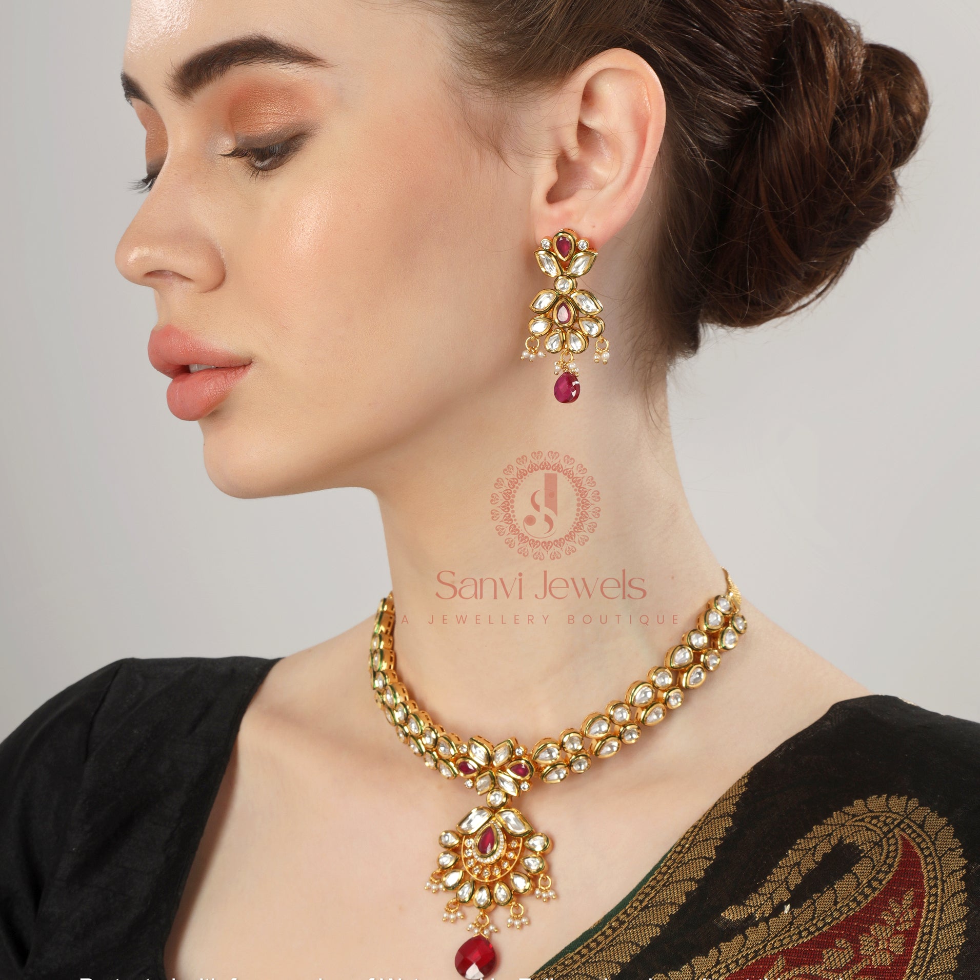 Buy Rubans Oxidised Silver Toned Faux Ruby Studded Pearl Necklace Set -  Jewellery Set for Women 7334088 | Myntra