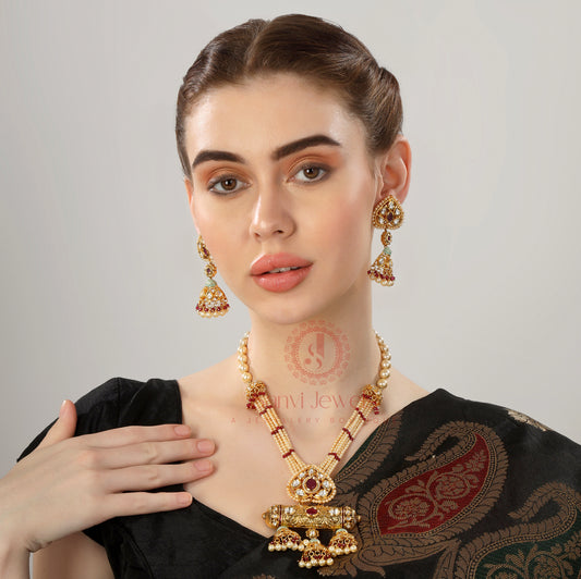 KUNDAN MEENAKARI RUBY & PEARL ROYAL NECKLACE SET