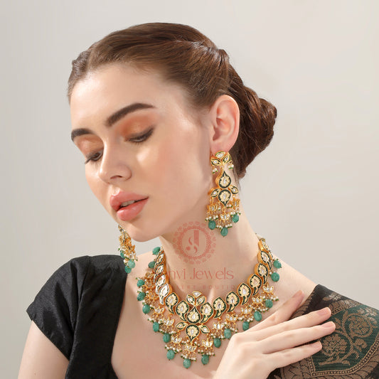 Green Kundan Meenakari Royal Necklace Set