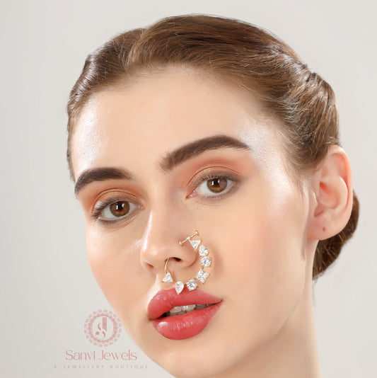GOLD PLATED CZ STUDDED NON PIERCING NOSE RING