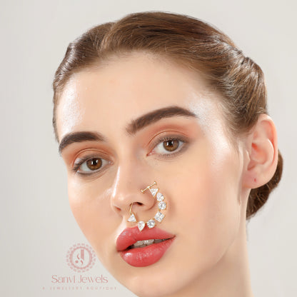 GOLD PLATED CZ STUDDED NON PIERCING NOSE RING