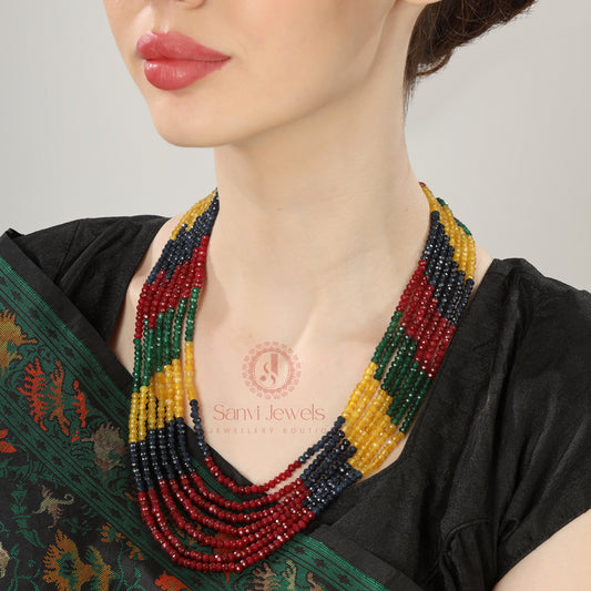 Multicolour Semi Precious 7 Line Necklace