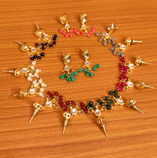 MULTICOLOUR PEAR SHAPED KUNDAN POLKI EARRINGS COMBO
