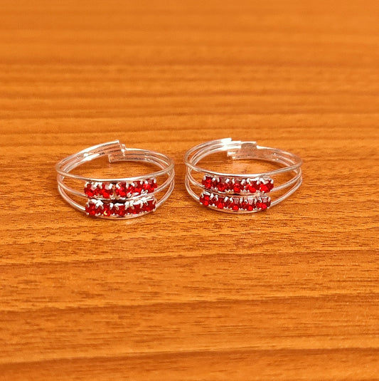 RUBY SILVER PLATED ADJUSTABLE TOE RING