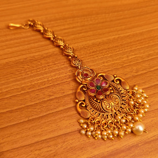 MULTICOLOUR FLOWER MATT GOLD WEDDING MAANG TIKKA