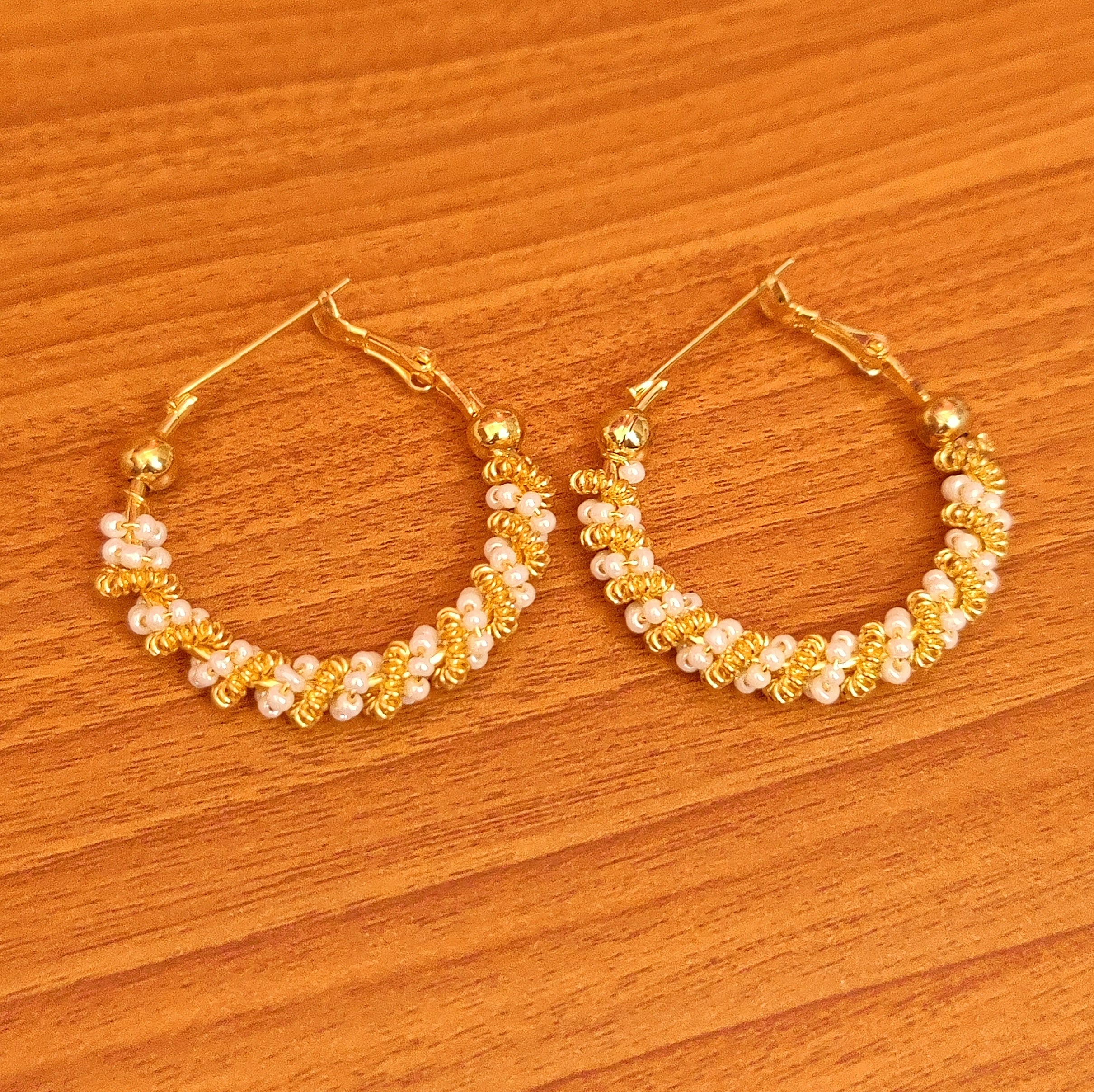 Gold Finish Pearl Beaded Earrings Design by Namasya at Pernias Pop Up Shop  2023