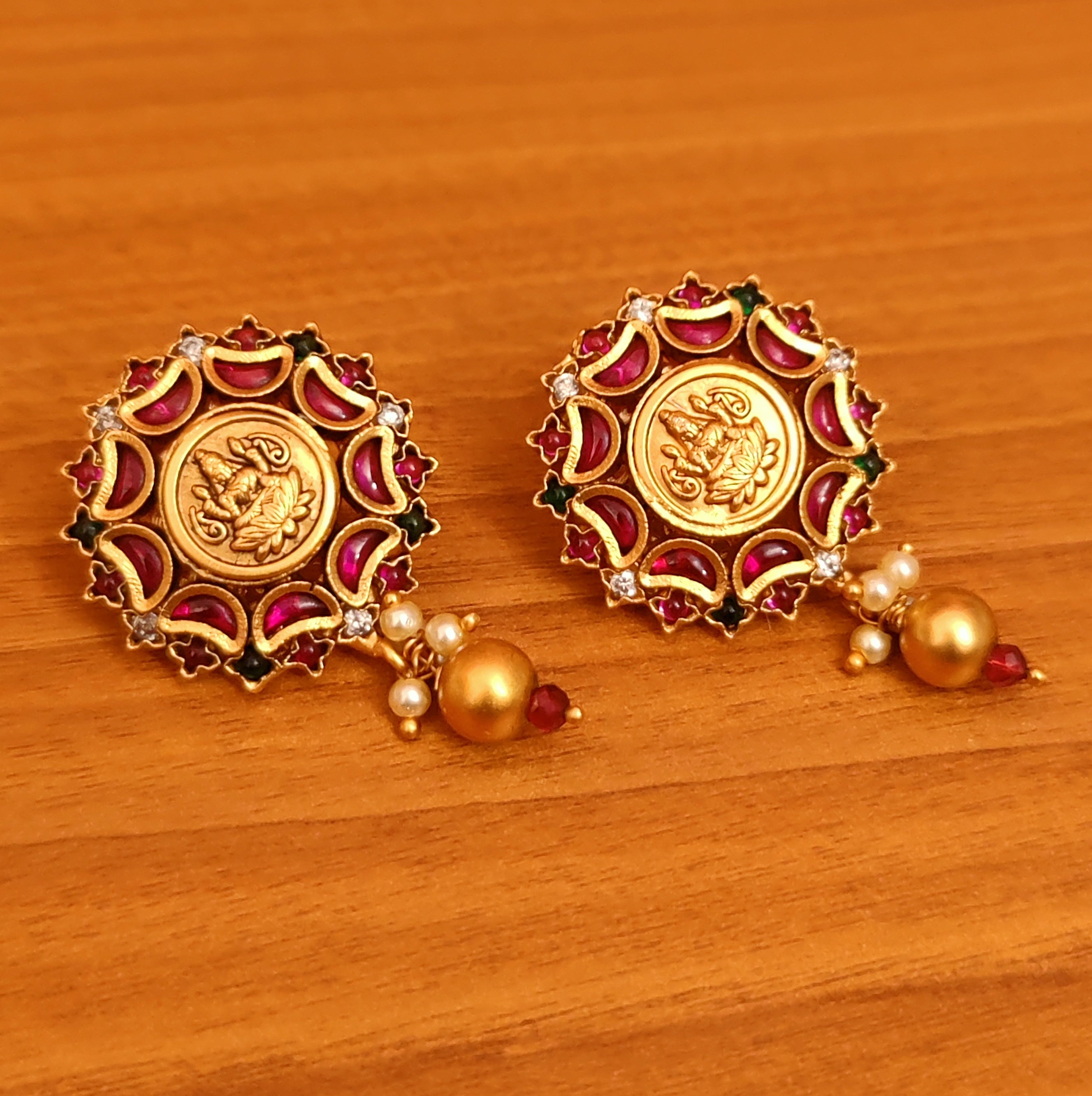 Mallepula Brass Gold Plated With Multi Colour Kempu Stone and Beads Peacock  Design Jumkhi Earrings for Womens ladies Ethnic Wear