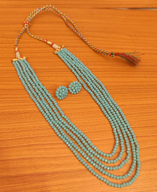 TURQUOISE CRYSTAL BEADED 5 LINE NECKLACE SET