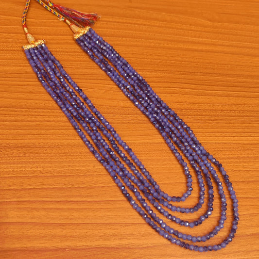 BLUE COLOUR CRYSTAL BEADED 5 LINE NECKLACE SET