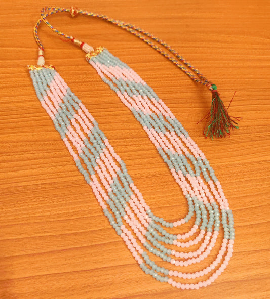 TURQUOISE & PINK COLOUR 7 LINE NECKLACE SET