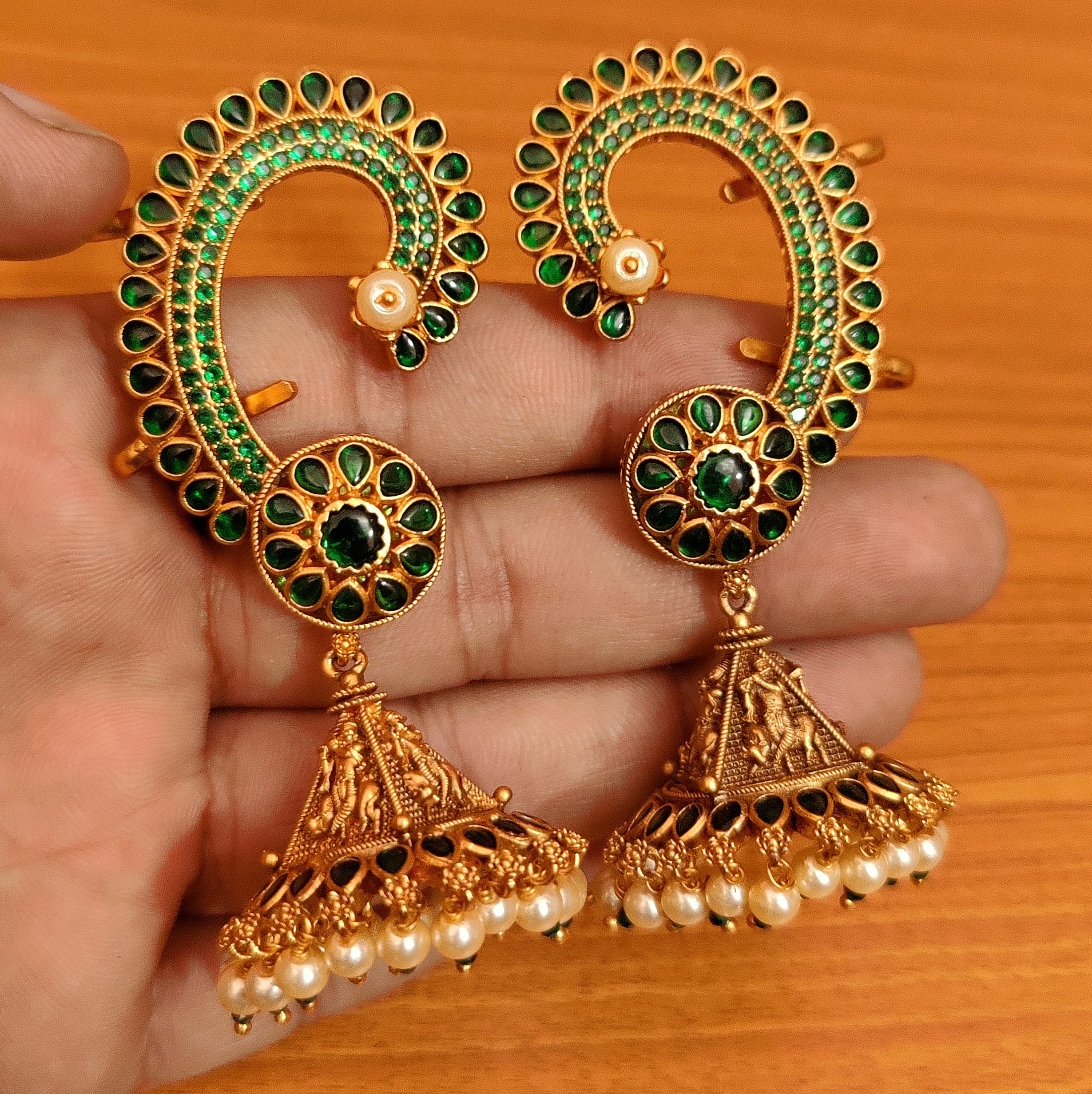 Silver Gold Plated Green Mayura Jhumka Earrings – Pia Ka Ghar