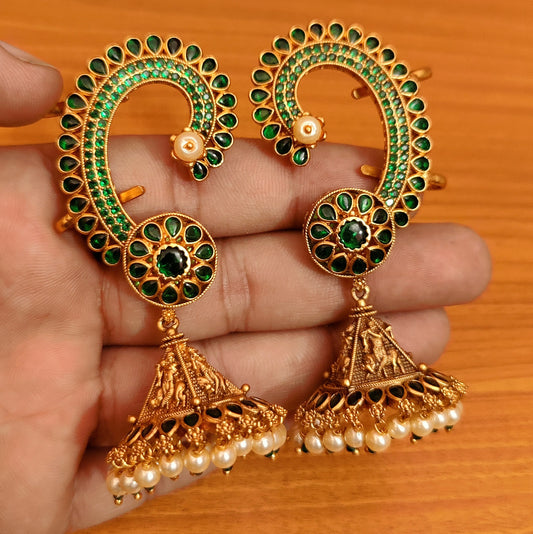 EMERALD LOOK GOLD PLATED EARCUFFS