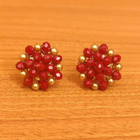 RED CRYSTAL GOLD BEADED STUDS