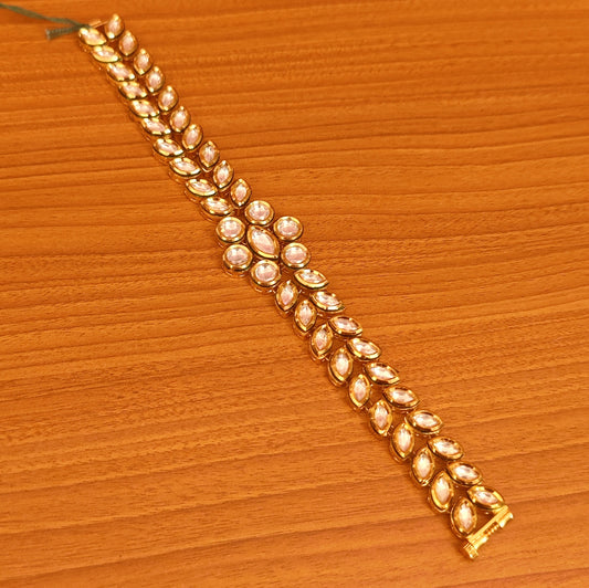 UNCUT KUNDAN POLKI MEENAKARI OPENABLE LEAF BRACELET