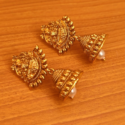 TEMPLE LOOK GOLD PLATED PEARL JHUMKA'S