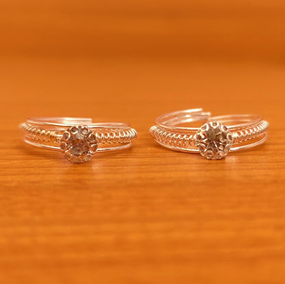 SILVER PLATED CZ STONE ADJUSTABLE TOE RING