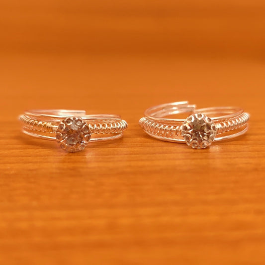 SILVER PLATED CZ STONE ADJUSTABLE TOE RING