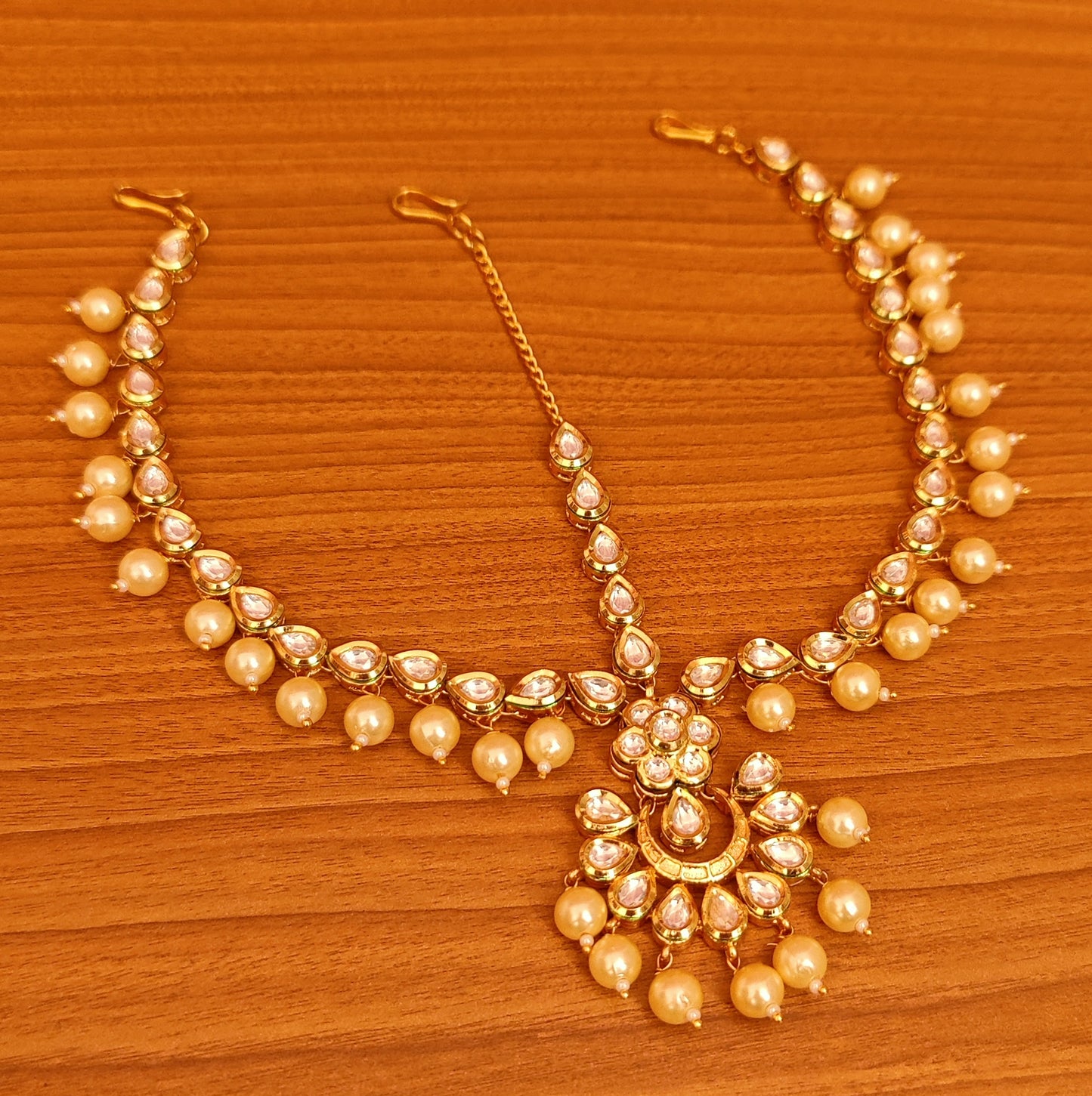 Kundan Meenakari & Pearl Polki Mathapatti | Gold-Plated Bridal Head Jewellery