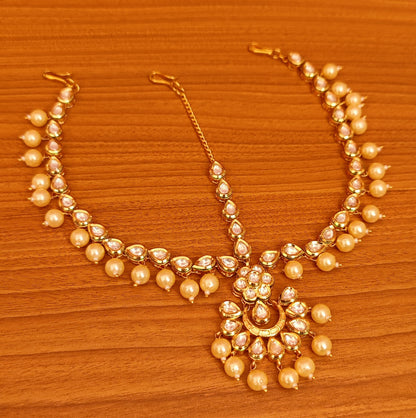Kundan Meenakari & Pearl Polki Mathapatti | Gold-Plated Bridal Head Jewellery