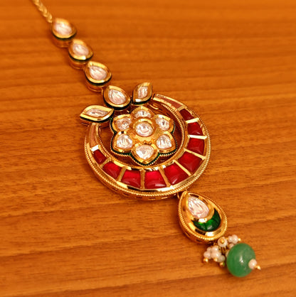 Handcrafted Multicolour Kundan Polki Wedding Tikka | Gold-Plated Bridal Jewellery