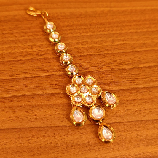 FLOWER KUNDAN POLKI GOLD LOOK WEDDING MAANG TIKKA