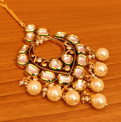 Uncut Kundan Polki Gold Maang Tikka | Gold-Plated Raw Stone Bridal Head Jewellery