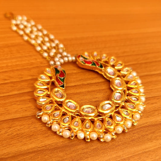 Kundan & Pearl Ethnic Maang Tikka | Gold-Plated Traditional Bridal Head Jewellery