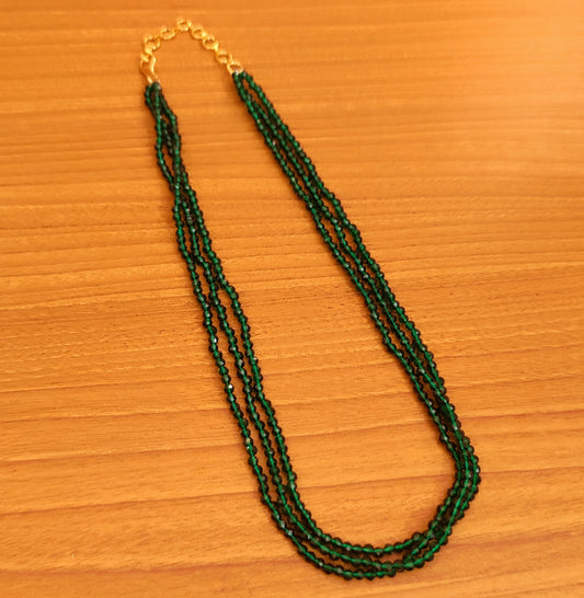 BOTTLE GREEN CZ CRYSTAL CUT 3 LINE NECKLACE