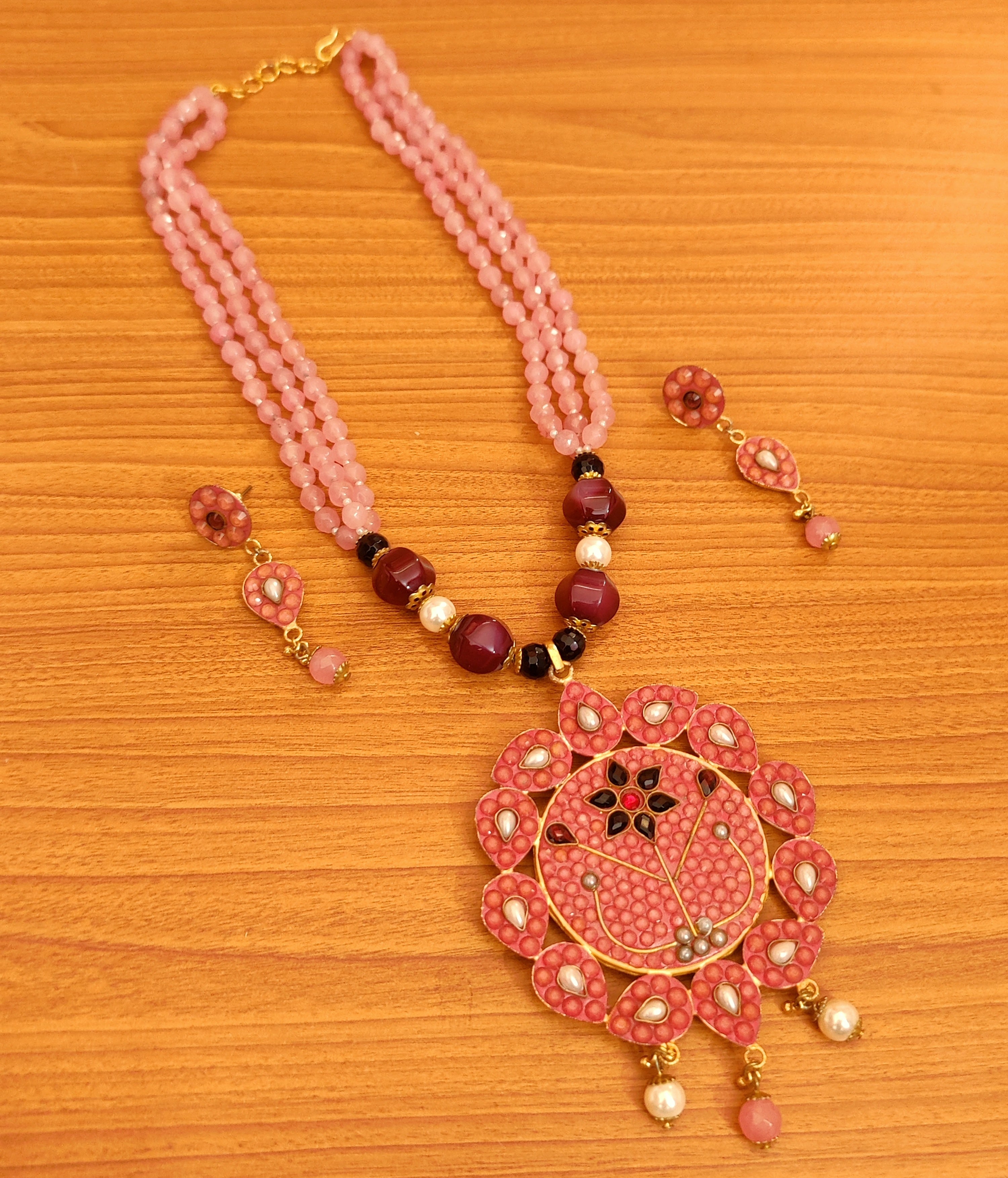 Semi-precious Rose Quartz Beaded Color Blocked Multi-strand Necklace -  Universal Thread™ Pink/yellow : Target