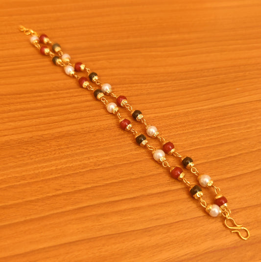 MULTICOLOUR GOLD PLATED DOUBLE LINE CHAIN BRACELET
