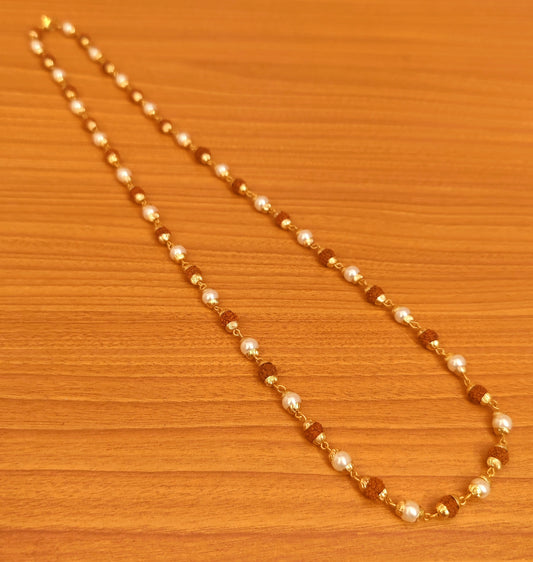 RUDRAKSH & PEARL GOLD PLATED NECKLACE