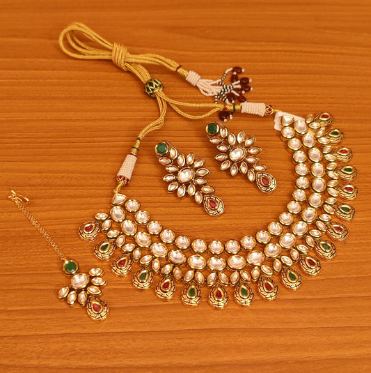 ROYAL KUNDAN MEENAKARI RUBY & EMERALD WEDDING NECKLACE SET
