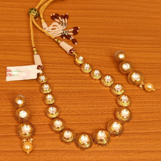 ANTIQUE KUNDAN POLKI SINGLE LINE NECKLACE SET