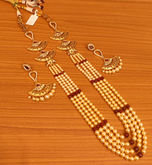 REAL GOLD LOOK RUBY NECKLACE SET WITH SEMI PRECIOUS BEADS