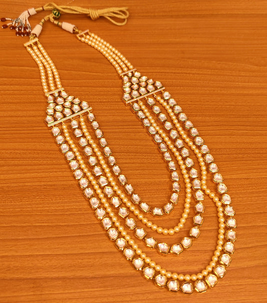 UNCUT KUNDAN STONE & BEADED PEARLS LONG NECKLACE