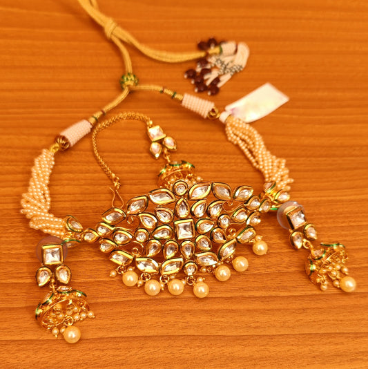 ROYAL KUNDAN POLKI UNCUT STONES PEARL CHOKER NECKLACE SET