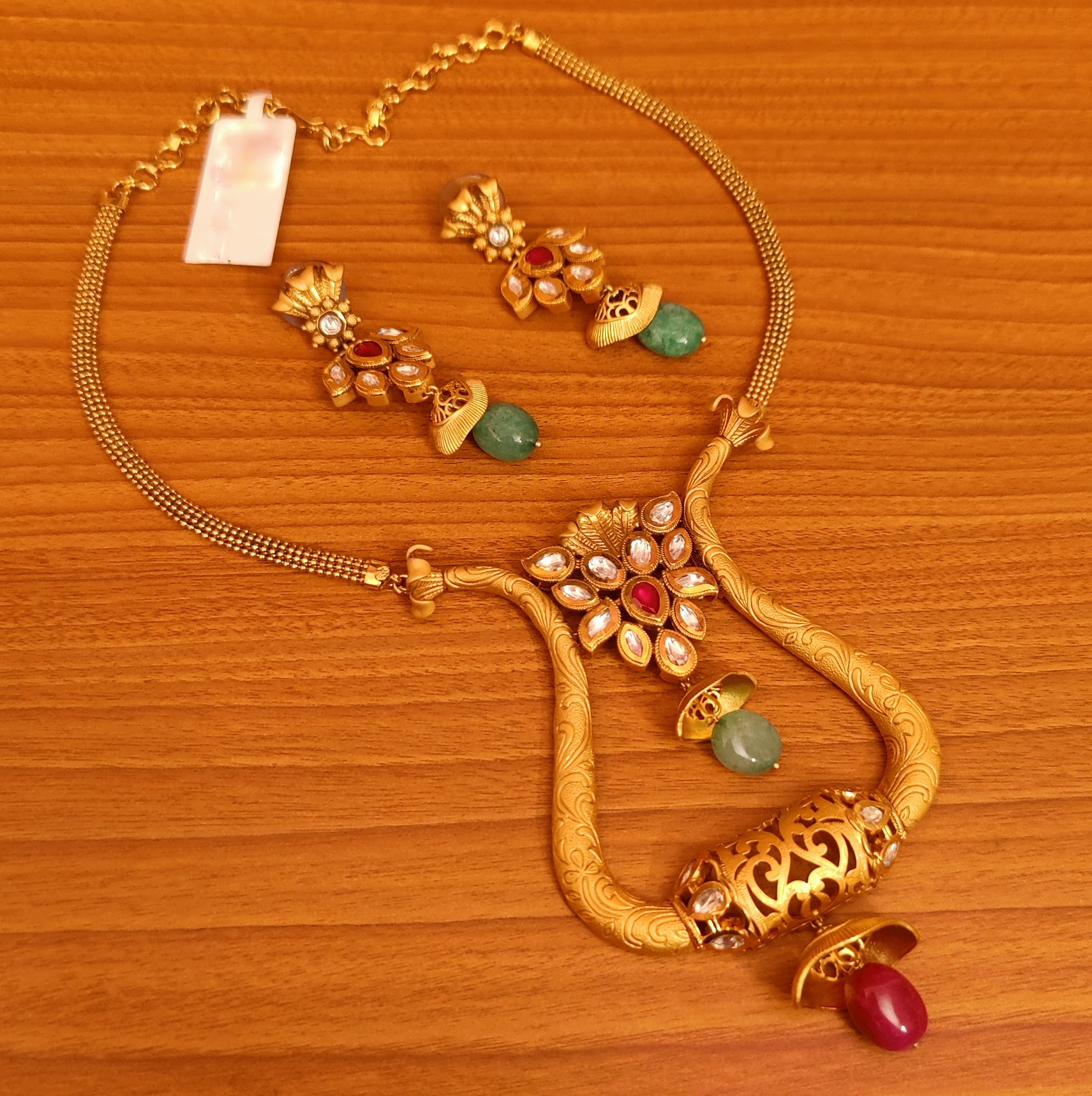RUBY & EMERALD REAL GOLD LOOK PENDANT SET