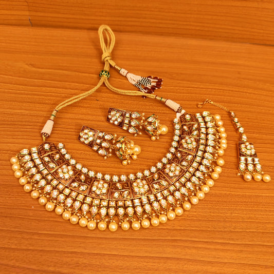 ROYAL KUNDAN POLKI NAKASHI WORK SEMI BRIDAL NECKLACE SET