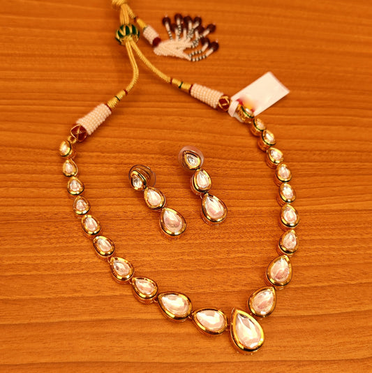 PEAR SHAPED KUNDAN POLKI MEENAKARI SINGLE LINE NECKLACE SET