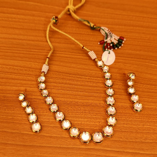SINGLE LINE KUNDAN POLKI MEENAKARI NECKLACE SET