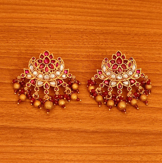 RUBY REAL KEMPU & KUNDAN GOLD LOOK EARRINGS