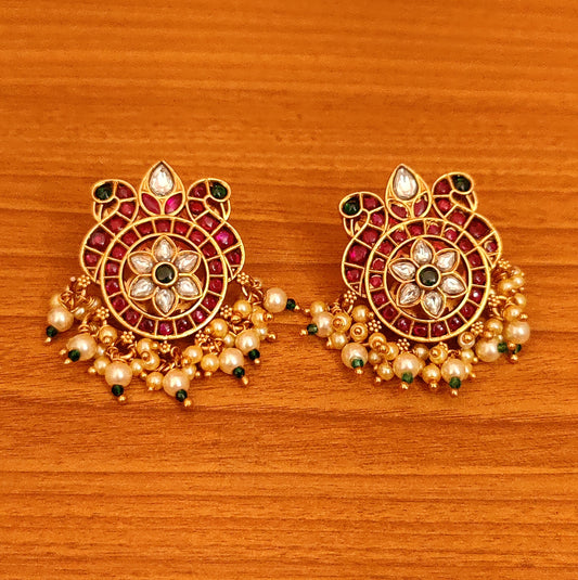 MULTICOLUR REAL KEMPU KUNDAN LOOK EARRINGS