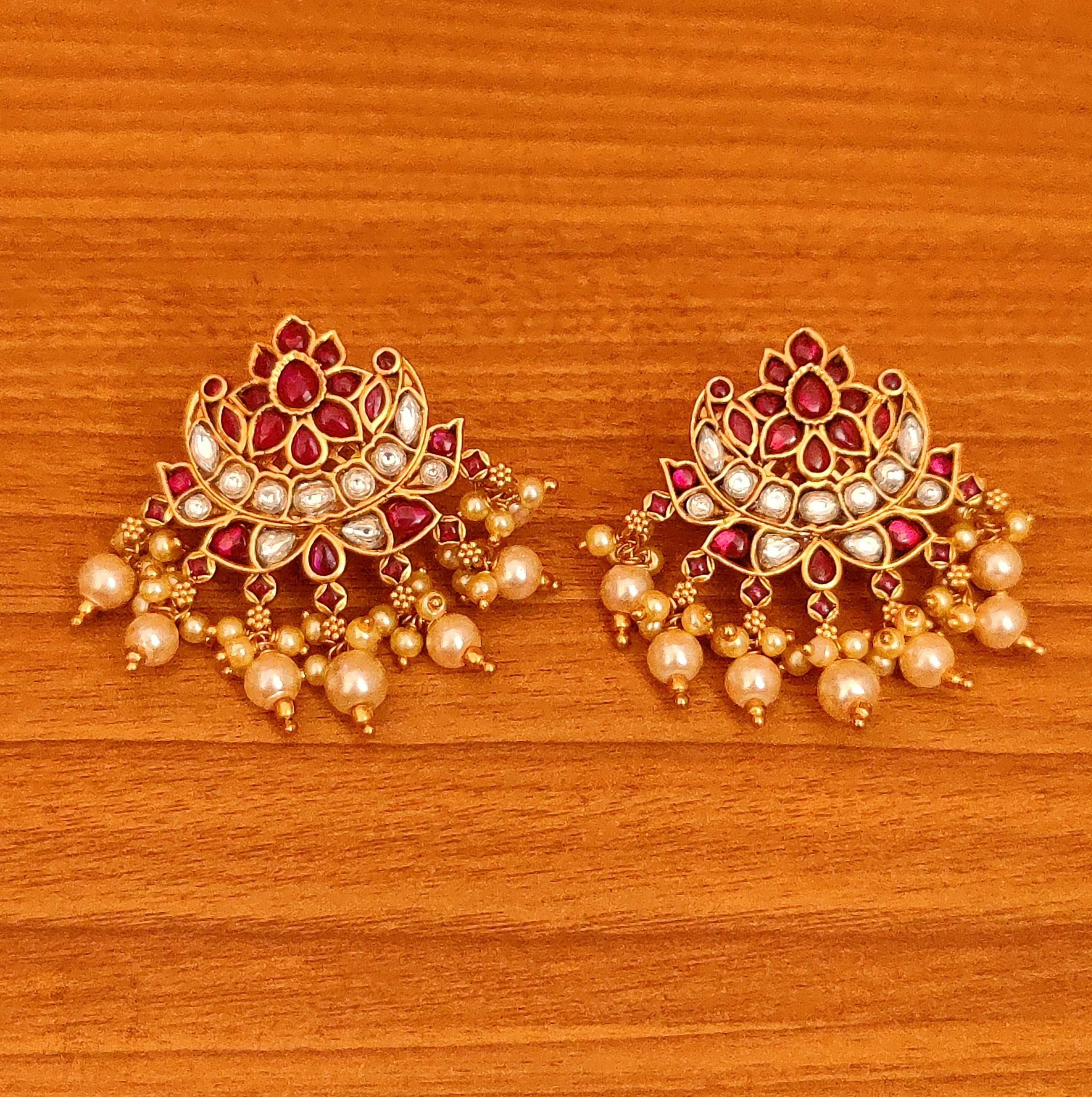 Dvaita Silver Kempu Navratna earrings Buy Silver Gold Plated Jewellery  Online  KO Jewellery
