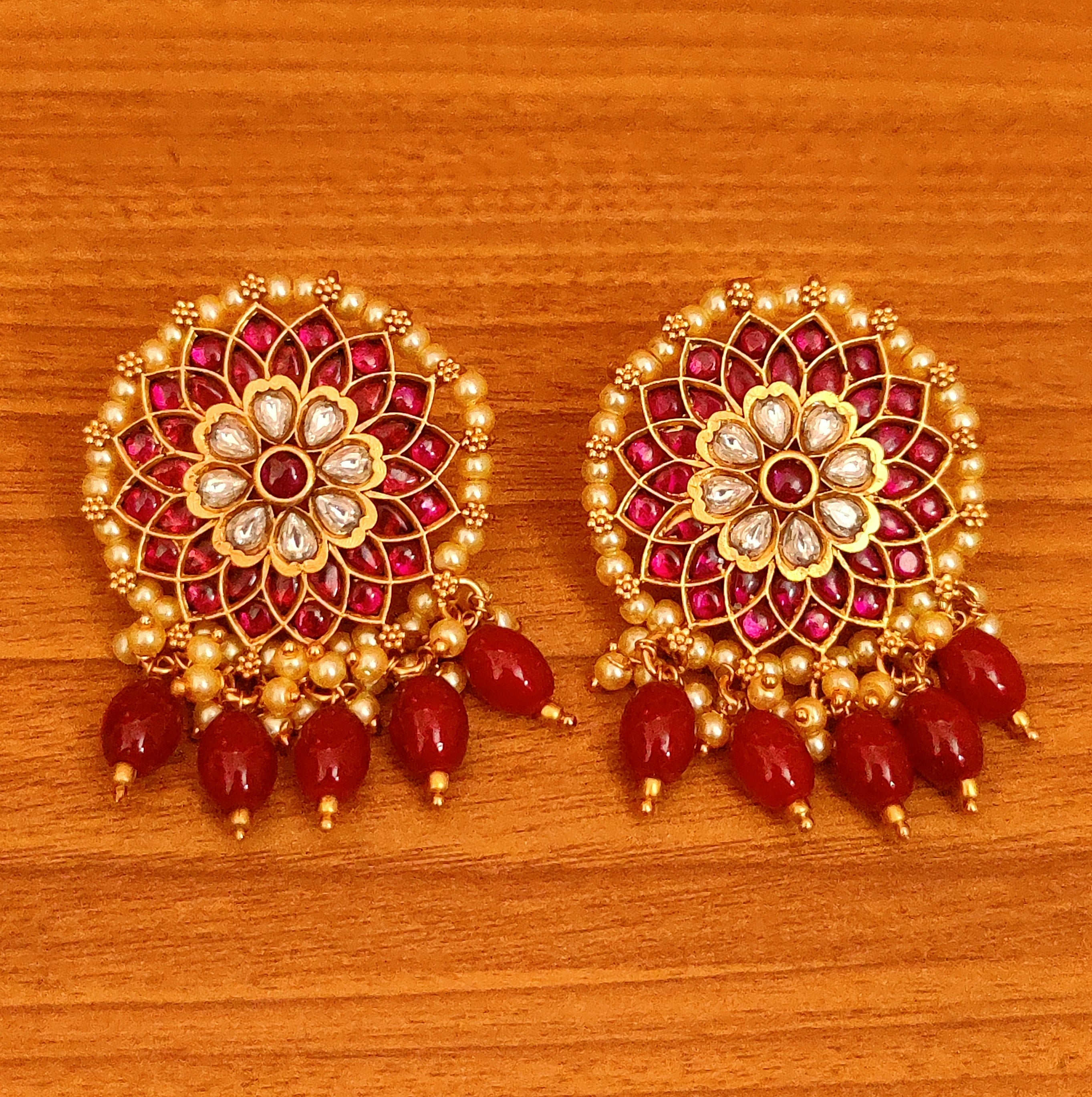 Buy Unique Gold Pattern Five Metal Studs with Hanging Stone Jimiki Earrings  Online